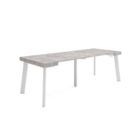 Table console extensible, 220, pour 10 personnes, 222x90x77cm, Pieds en bois, couleur Ciment