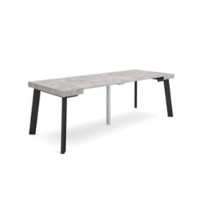 Table console extensible, 220, pour 10 personnes, 222x90x77cm, Pieds en bois, couleur Ciment