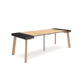 Table console extensible, 220, pour 10 personnes, 222x90x77cm, Pieds en bois, couleur Noir et chêne