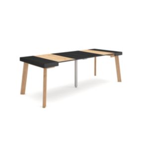 Table console extensible, 220, pour 10 personnes, 222x90x77cm, Pieds en bois, couleur Noir et chêne