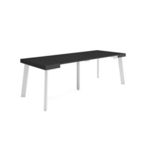 Table console extensible, 220, pour 10 personnes, 222x90x77cm, Pieds en bois, couleur Noir