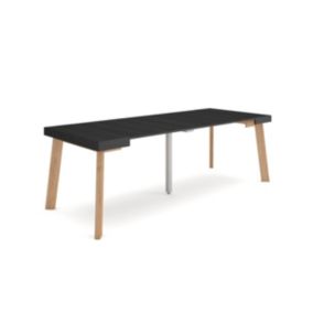 Table console extensible, 220, pour 10 personnes, 222x90x77cm, Pieds en bois, couleur Noir