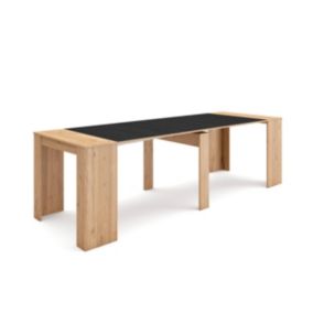 Table console extensible, 260, pour 12 personnes, 262x90x77cm, couleur Chêne et noir