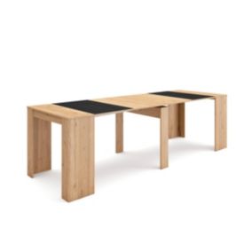 Table console extensible, 260, pour 12 personnes, 262x90x77cm, couleur Chêne et noir