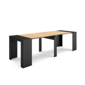 Table console extensible, 260, pour 12 personnes, 262x90x77cm, couleur Noir et chêne