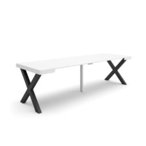 Table console extensible, 260, pour 12 personnes, 262x90x77cm, Pieds bois massif, couleur Blanc