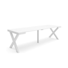 Table console extensible, 260, pour 12 personnes, 262x90x77cm, Pieds bois massif, couleur Blanc