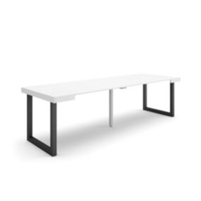 Table console extensible, 260, pour 12 personnes, 262x90x77cm, Pieds bois massif, couleur Blanc