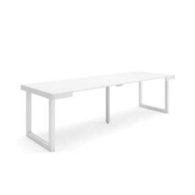 Table console extensible, 260, pour 12 personnes, 262x90x77cm, Pieds bois massif, couleur Blanc