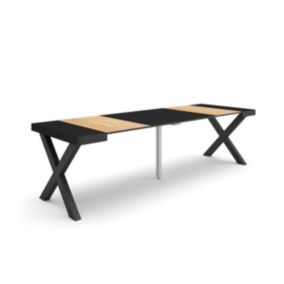 Table console extensible, 260, pour 12 personnes, 262x90x77cm, Pieds bois massif, couleur Chêne et noir