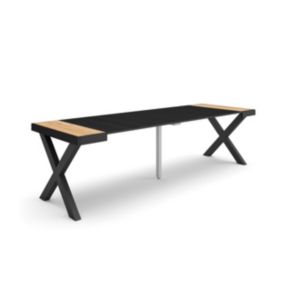 Table console extensible, 260, pour 12 personnes, 262x90x77cm, Pieds bois massif, couleur Chêne et noir