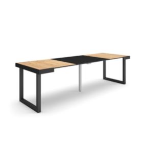 Table console extensible, 260, pour 12 personnes, 262x90x77cm, Pieds bois massif, couleur Chêne et noir