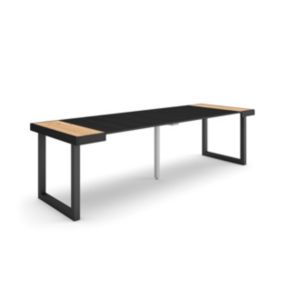 Table console extensible, 260, pour 12 personnes, 262x90x77cm, Pieds bois massif, couleur Chêne et noir