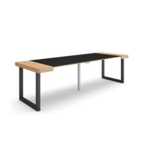 Table console extensible, 260, pour 12 personnes, 262x90x77cm, Pieds bois massif, couleur Chêne et noir