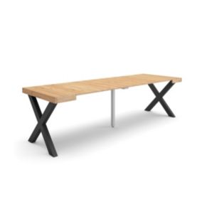 Table console extensible, 260, pour 12 personnes, 262x90x77cm, Pieds bois massif, couleur Chêne