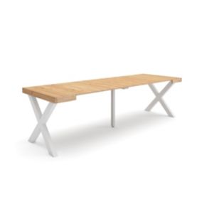 Table console extensible, 260, pour 12 personnes, 262x90x77cm, Pieds bois massif, couleur Chêne