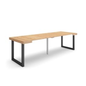 Table console extensible, 260, pour 12 personnes, 262x90x77cm, Pieds bois massif, couleur Chêne