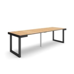 Table console extensible, 260, pour 12 personnes, 262x90x77cm, Pieds bois massif, couleur Chêne