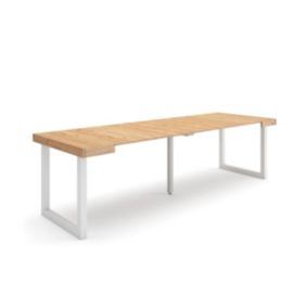 Table console extensible, 260, pour 12 personnes, 262x90x77cm, Pieds bois massif, couleur Chêne