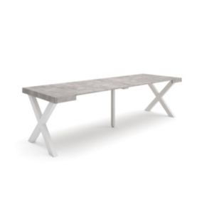 Table console extensible, 260, pour 12 personnes, 262x90x77cm, Pieds bois massif, couleur Ciment