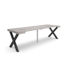 Table console extensible, 260, pour 12 personnes, 262x90x77cm, Pieds bois massif, couleur Ciment