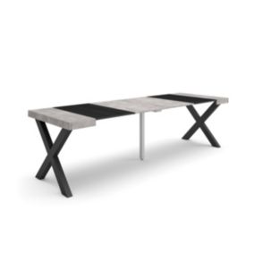 Table console extensible, 260, pour 12 personnes, 262x90x77cm, Pieds bois massif, couleur Ciment