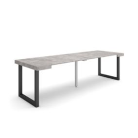 Table console extensible, 260, pour 12 personnes, 262x90x77cm, Pieds bois massif, couleur Ciment