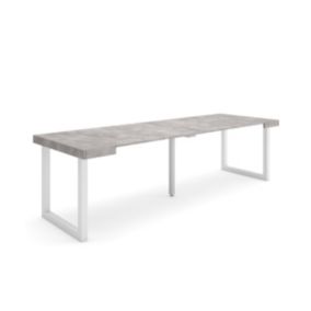 Table console extensible, 260, pour 12 personnes, 262x90x77cm, Pieds bois massif, couleur Ciment