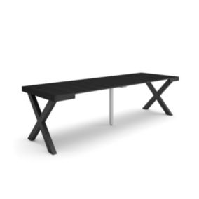 Table console extensible, 260, pour 12 personnes, 262x90x77cm, Pieds bois massif, couleur Noir