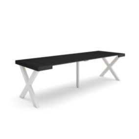 Table console extensible, 260, pour 12 personnes, 262x90x77cm, Pieds bois massif, couleur Noir