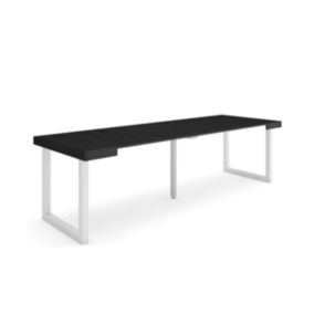 Table console extensible, 260, pour 12 personnes, 262x90x77cm, Pieds bois massif, couleur Noir