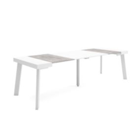 Table console extensible, 260, pour 12 personnes, 262x90x77cm, Pieds en bois, couleur Blanc et ciment