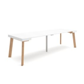 Table console extensible, 260, pour 12 personnes, 262x90x77cm, Pieds en bois, couleur Blanc