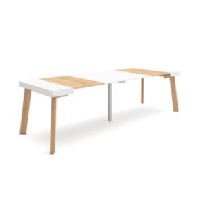 Table console extensible, 260, pour 12 personnes, 262x90x77cm, Pieds en bois, couleur Chêne et blanc