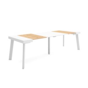 Table console extensible, 260, pour 12 personnes, 262x90x77cm, Pieds en bois, couleur Chêne et blanc