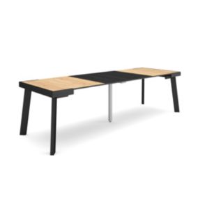 Table console extensible, 260, pour 12 personnes, 262x90x77cm, Pieds en bois, couleur Chêne et noir