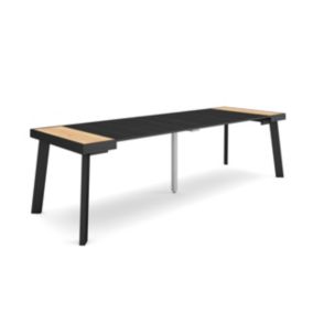 Table console extensible, 260, pour 12 personnes, 262x90x77cm, Pieds en bois, couleur Chêne et noir