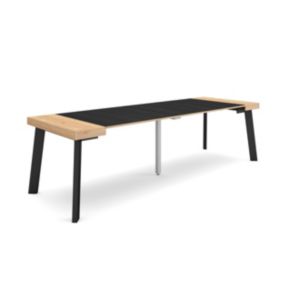 Table console extensible, 260, pour 12 personnes, 262x90x77cm, Pieds en bois, couleur Chêne et noir