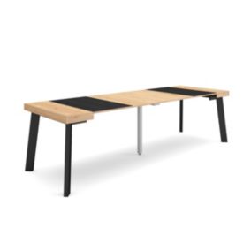 Table console extensible, 260, pour 12 personnes, 262x90x77cm, Pieds en bois, couleur Chêne et noir