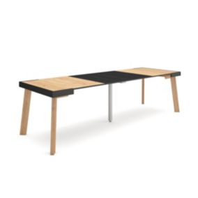 Table console extensible, 260, pour 12 personnes, 262x90x77cm, Pieds en bois, couleur Chêne et noir