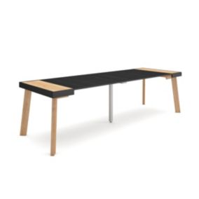 Table console extensible, 260, pour 12 personnes, 262x90x77cm, Pieds en bois, couleur Chêne et noir