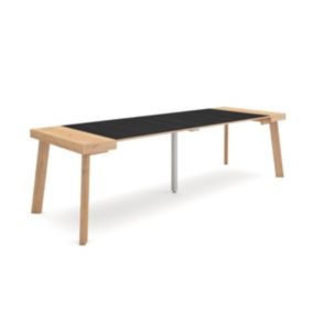 Table console extensible, 260, pour 12 personnes, 262x90x77cm, Pieds en bois, couleur Chêne et noir