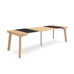 Table console extensible, 260, pour 12 personnes, 262x90x77cm, Pieds en bois, couleur Chêne et noir