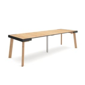 Table console extensible, 260, pour 12 personnes, 262x90x77cm, Pieds en bois, couleur Chêne