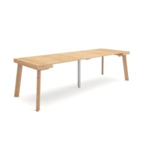 Table console extensible, 260, pour 12 personnes, 262x90x77cm, Pieds en bois, couleur Chêne