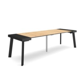 Table console extensible, 260, pour 12 personnes, 262x90x77cm, Pieds en bois, couleur Noir et chêne