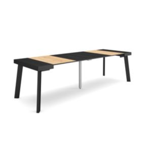 Table console extensible, 260, pour 12 personnes, 262x90x77cm, Pieds en bois, couleur Noir et chêne