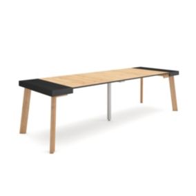 Table console extensible, 260, pour 12 personnes, 262x90x77cm, Pieds en bois, couleur Noir et chêne