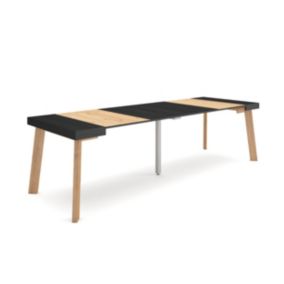 Table console extensible, 260, pour 12 personnes, 262x90x77cm, Pieds en bois, couleur Noir et chêne