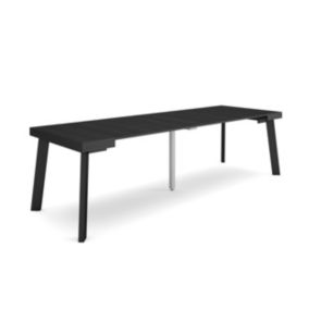 Table console extensible, 260, pour 12 personnes, 262x90x77cm, Pieds en bois, couleur Noir